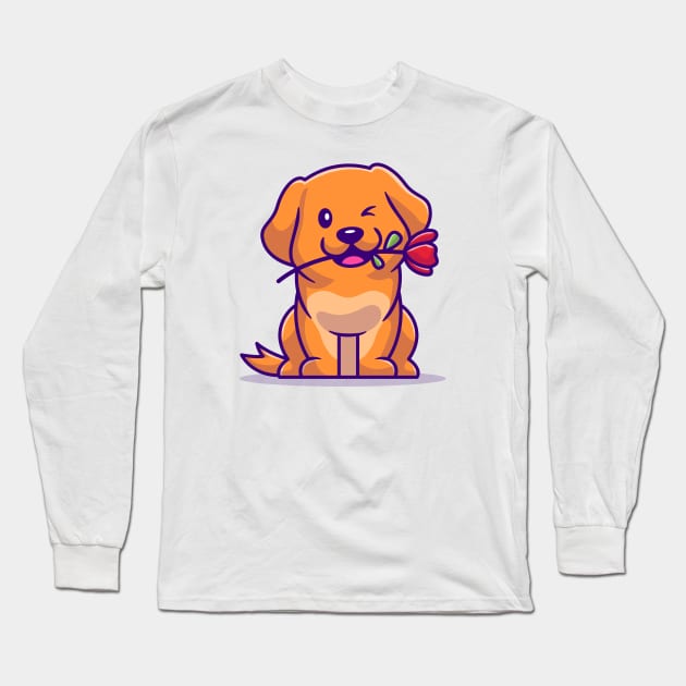 Cute Dog With Rose Long Sleeve T-Shirt by Catalyst Labs